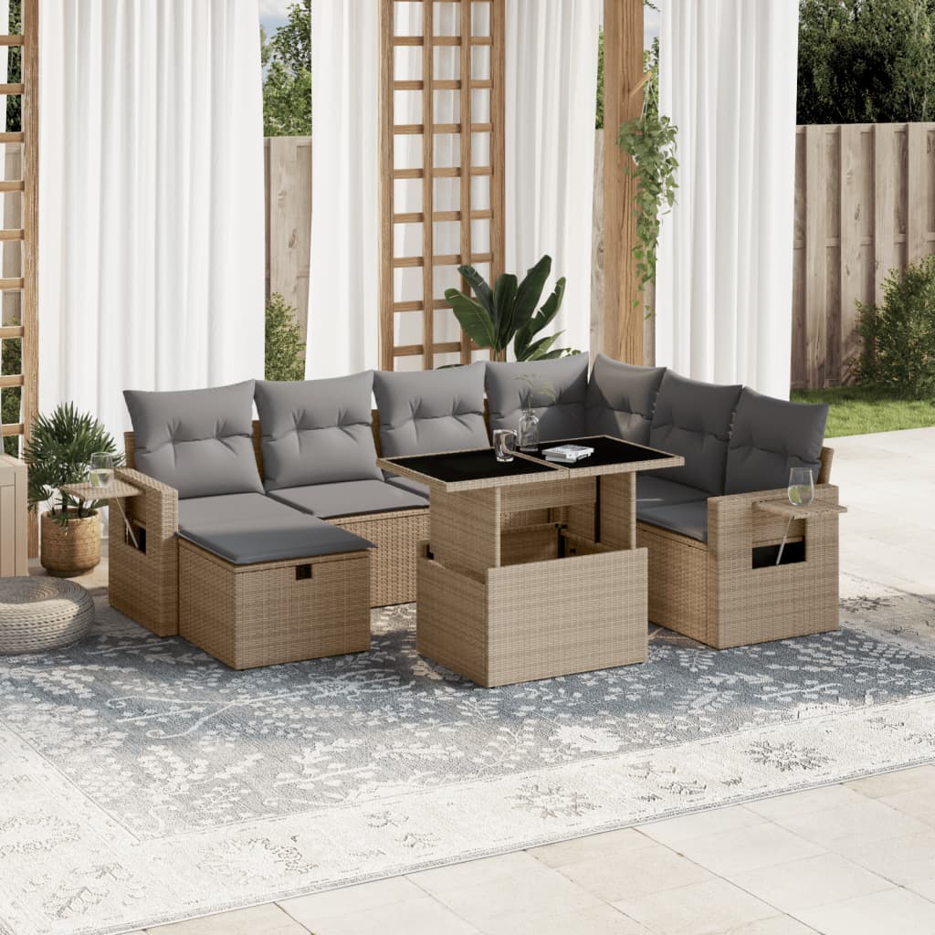 vidaXL Salon de jardin avec coussins 8 pcs beige résine tressée