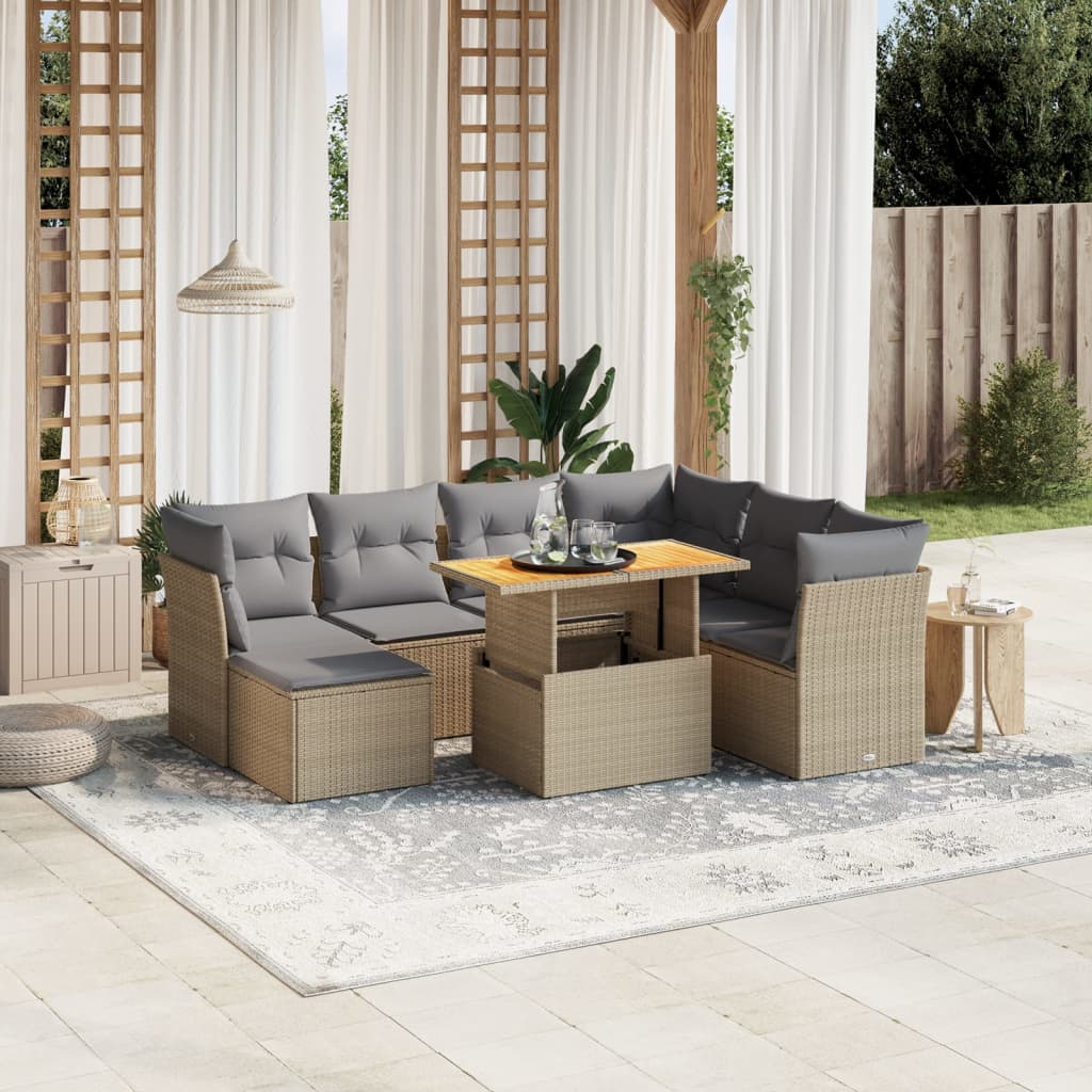 vidaXL Salon de jardin avec coussins 8 pcs beige résine tressée