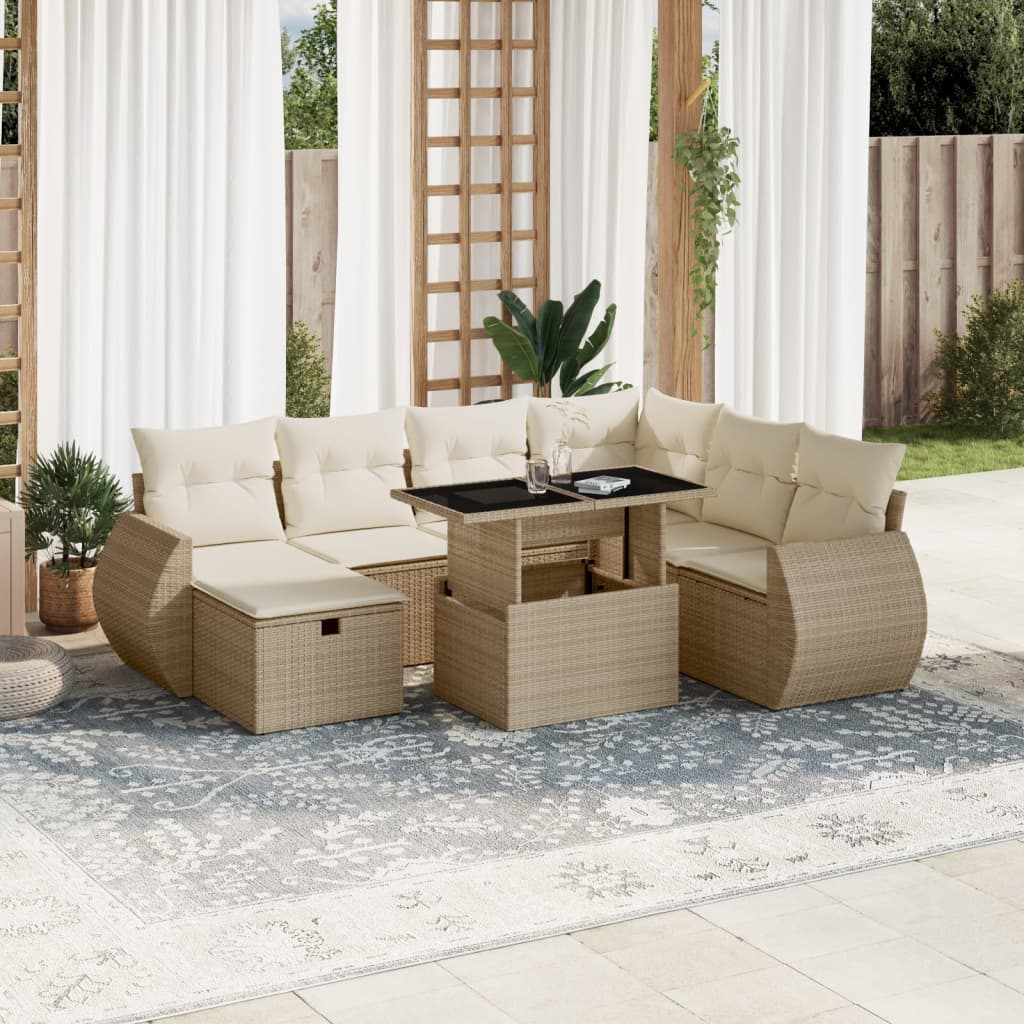 vidaXL Salon de jardin avec coussins 8 pcs beige résine tressée