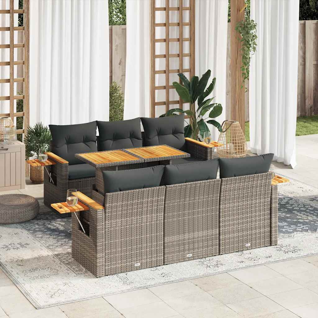 vidaXL Salon de jardin avec coussins 7 pcs gris résine tressée acacia