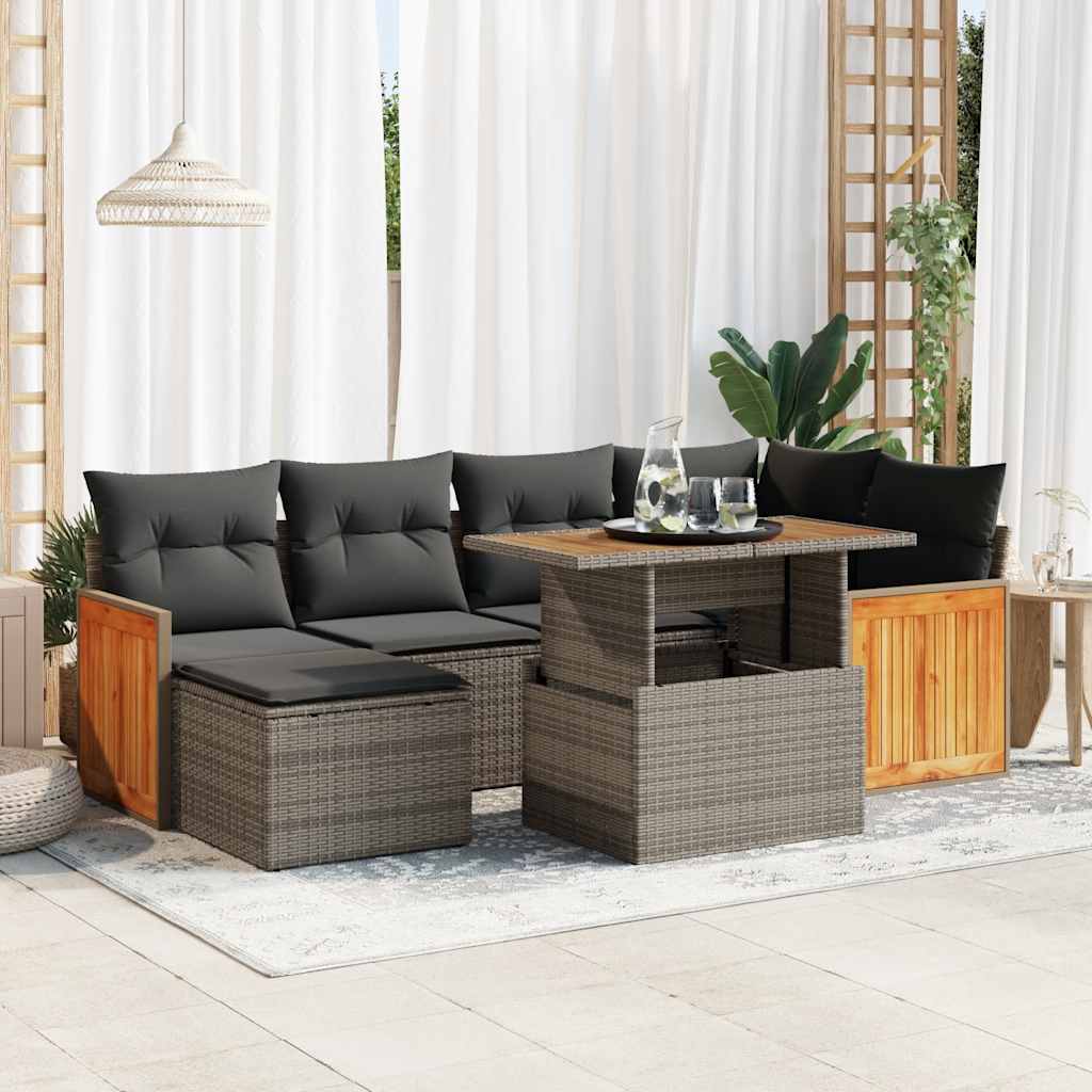 vidaXL Salon de jardin avec coussins 7 pcs gris résine tressée acacia