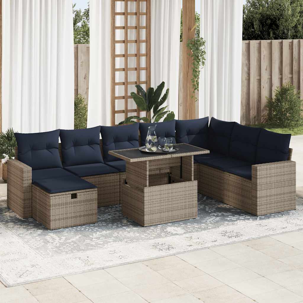 vidaXL Salon de jardin avec coussins 9pcs gris résine tressée