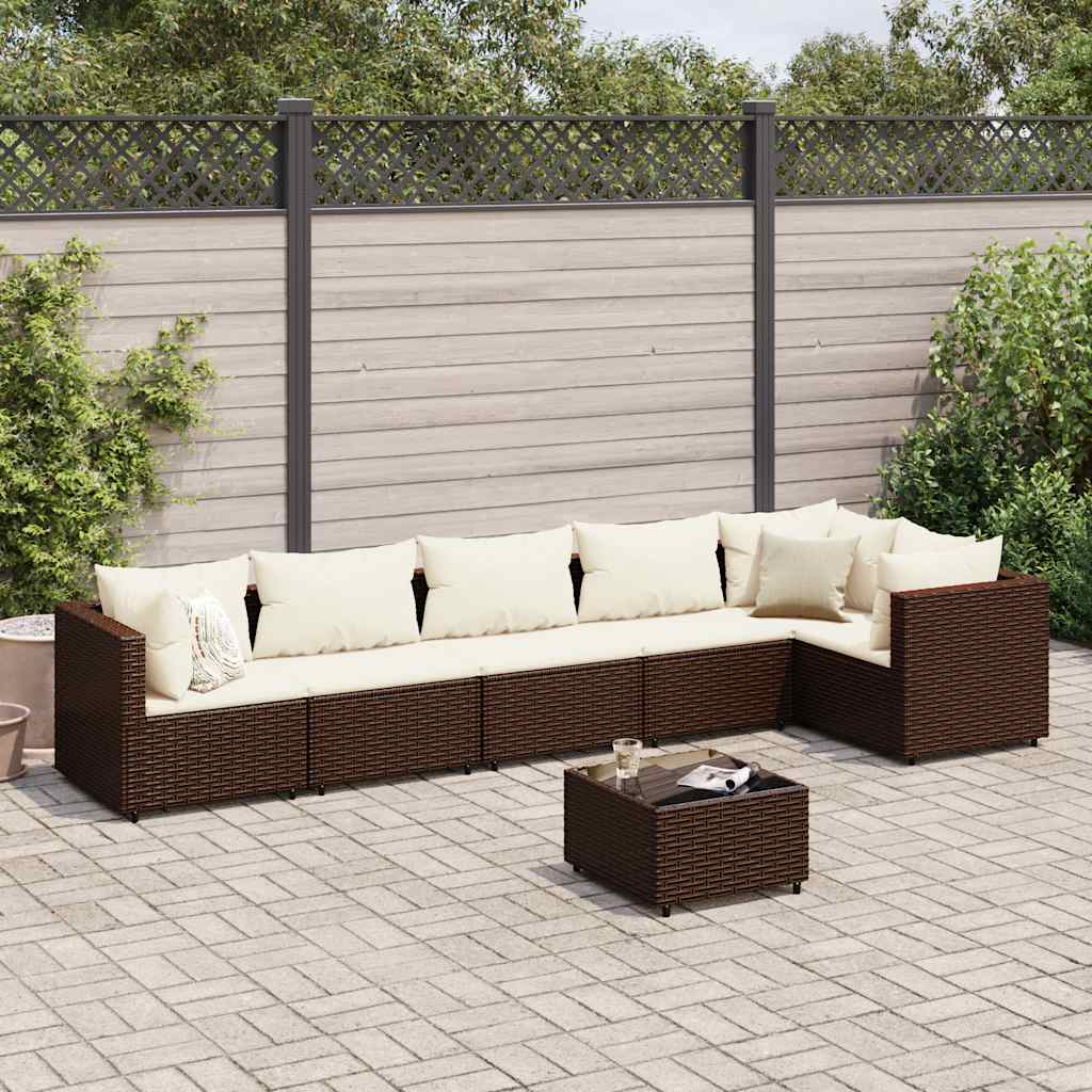 vidaXL Salon de jardin avec coussins 7 pcs marron résine tressée