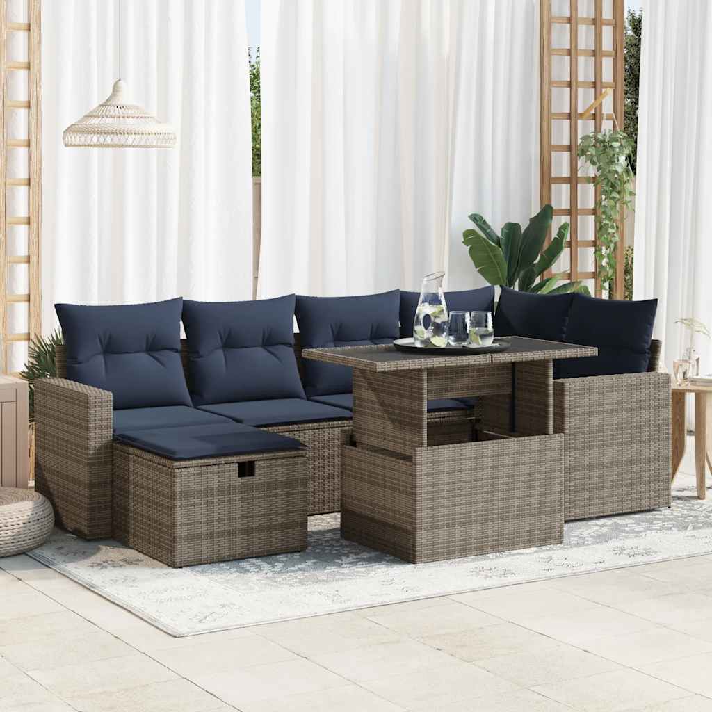 vidaXL Salon de jardin avec coussins 7pcs gris résine tressée acacia