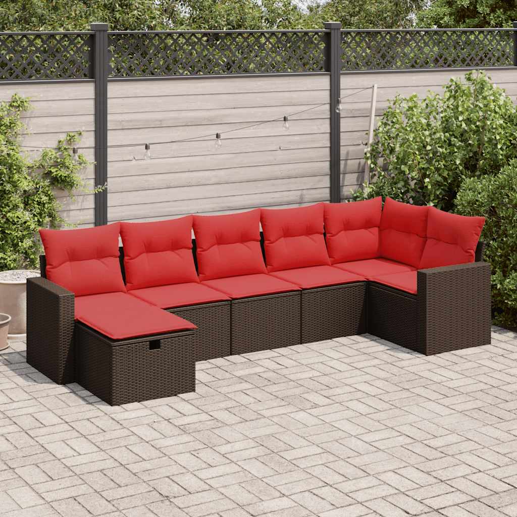 vidaXL Salon de jardin avec coussins 7 pcs marron résine tressée