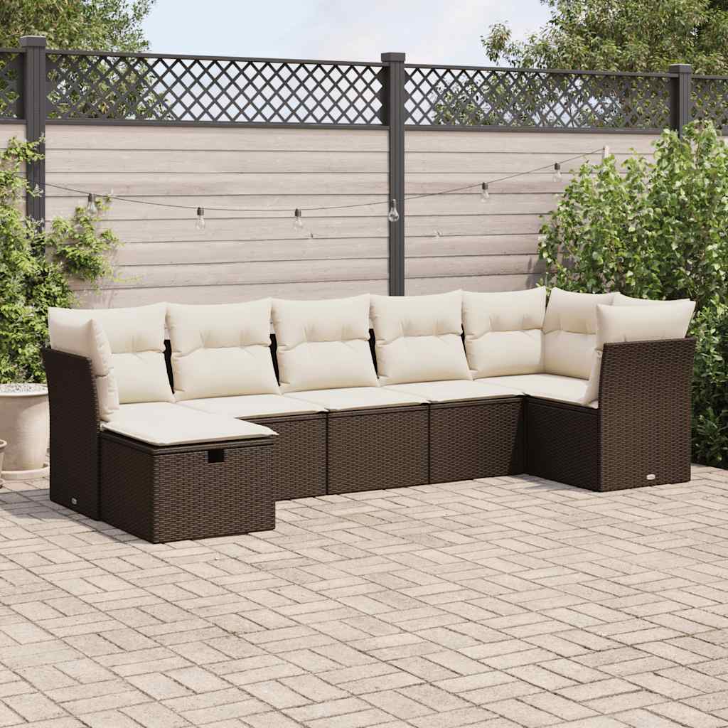 vidaXL Salon de jardin avec coussins 7 pcs marron résine tressée