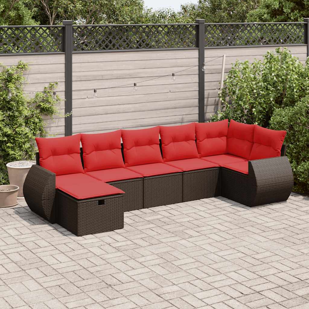 vidaXL Salon de jardin avec coussins 7 pcs marron résine tressée