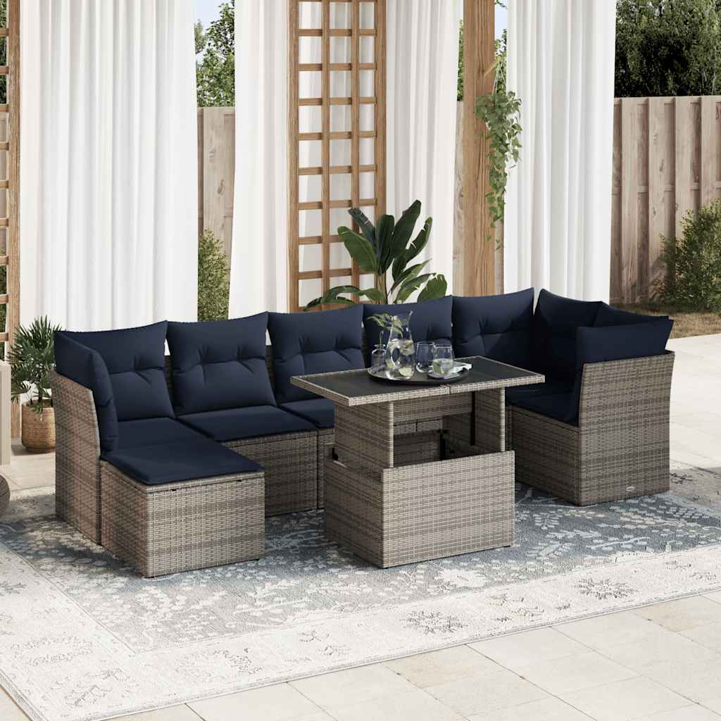 vidaXL Salon de jardin avec coussins 8 pcs gris résine tressée acacia