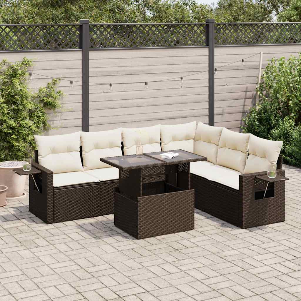 vidaXL Salon de jardin avec coussins 7 pcs marron résine tressée