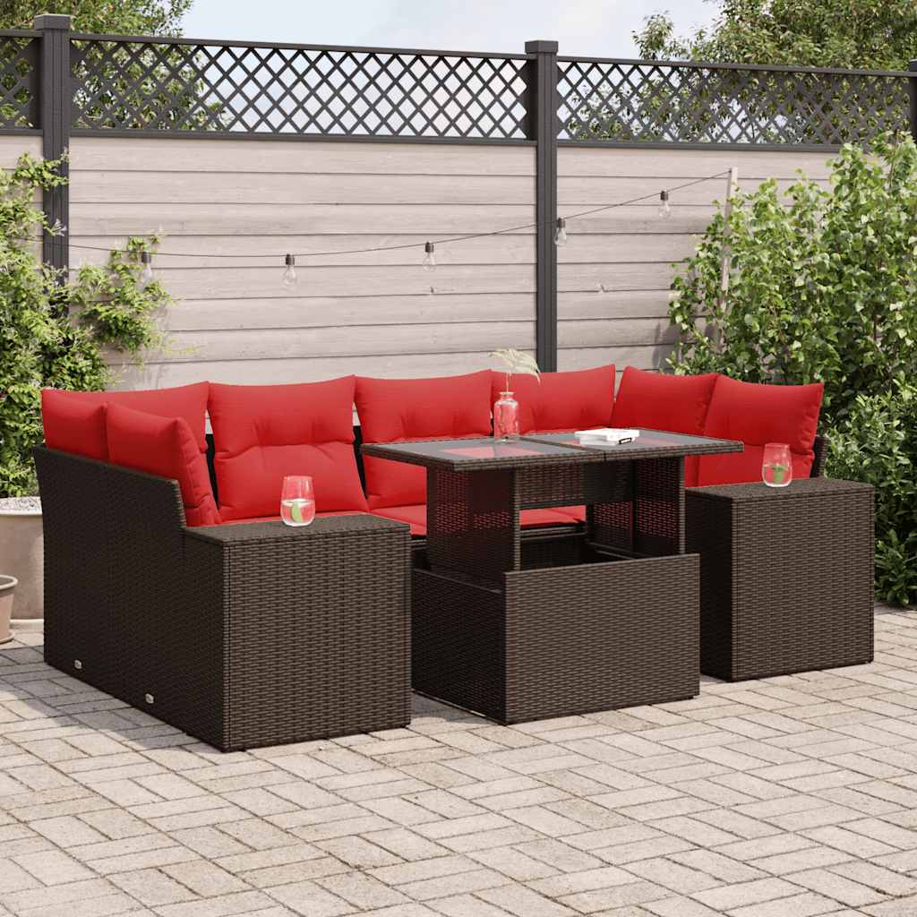 vidaXL Salon de jardin avec coussins 7pcs marron résine tressée