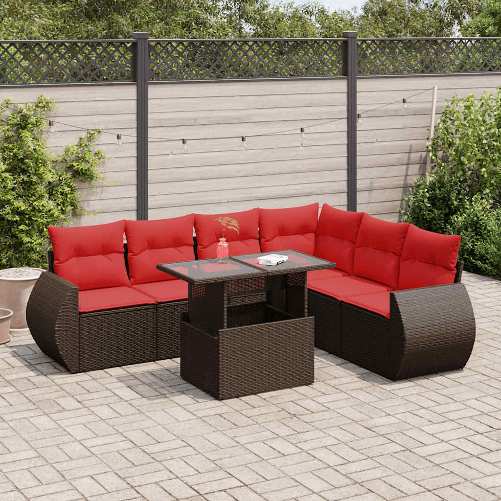 vidaXL Salon de jardin avec coussins 7pcs marron résine tressée acacia