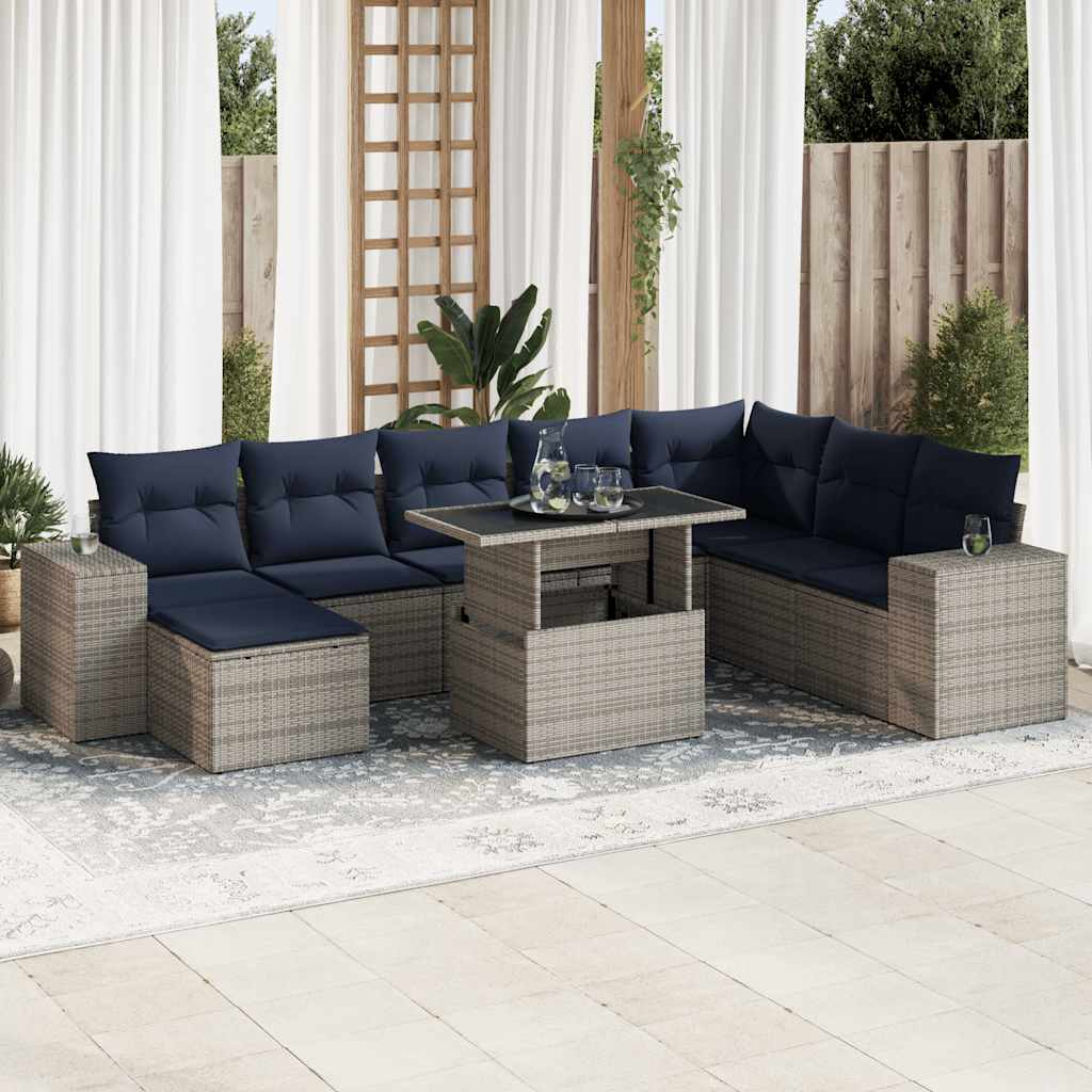 vidaXL Salon de jardin avec coussins 9 pcs gris résine tressée acacia