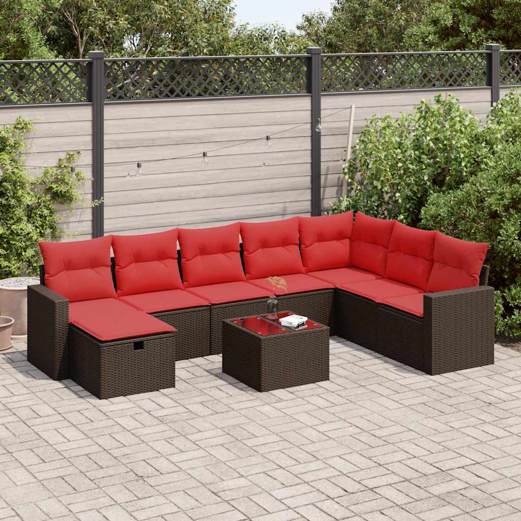 vidaXL Salon de jardin avec coussins 9 pcs marron résine tressée