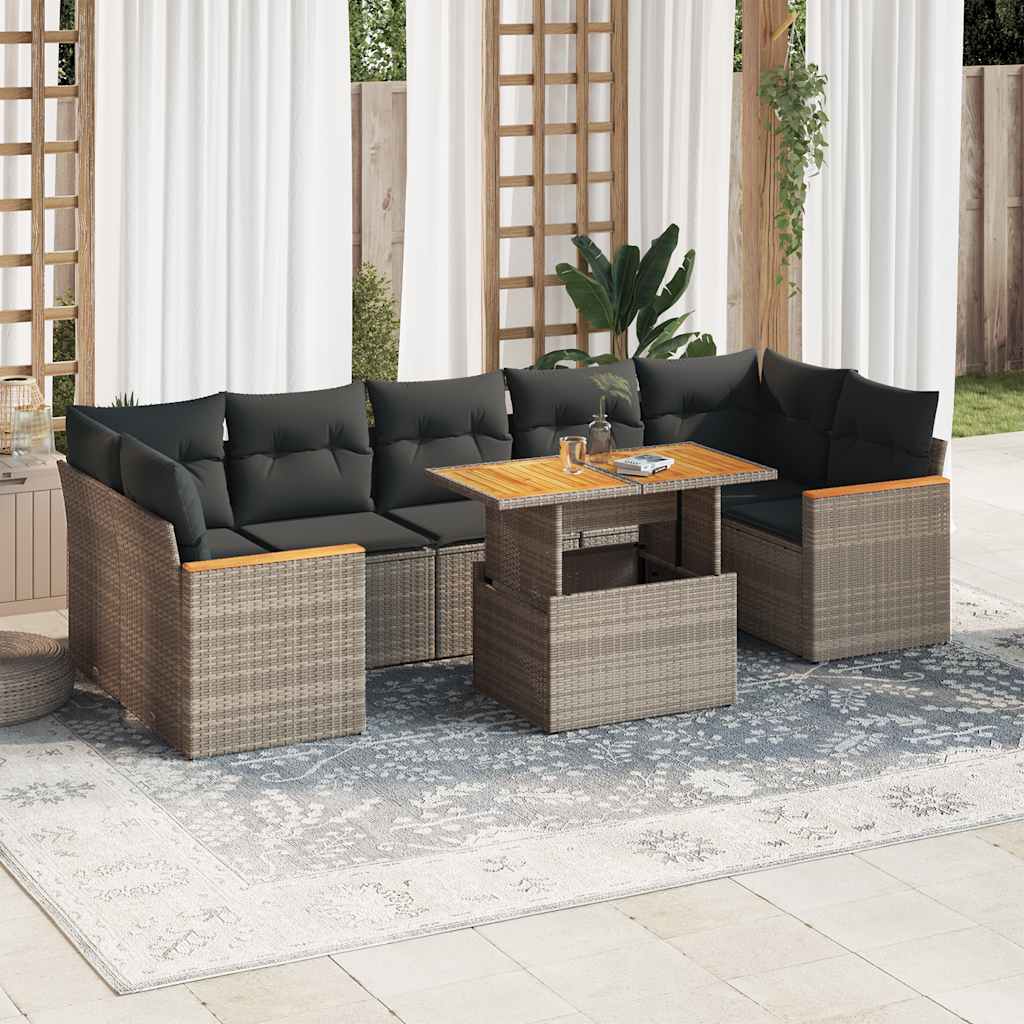 vidaXL Salon de jardin avec coussins 8 pcs gris résine tressée acacia