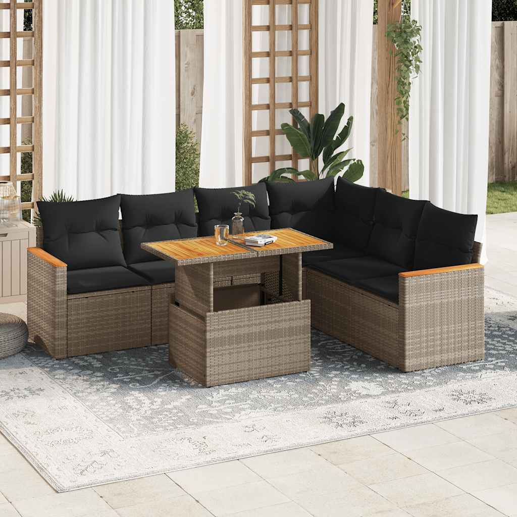 vidaXL Salon de jardin avec coussins 7 pcs gris résine tressée acacia