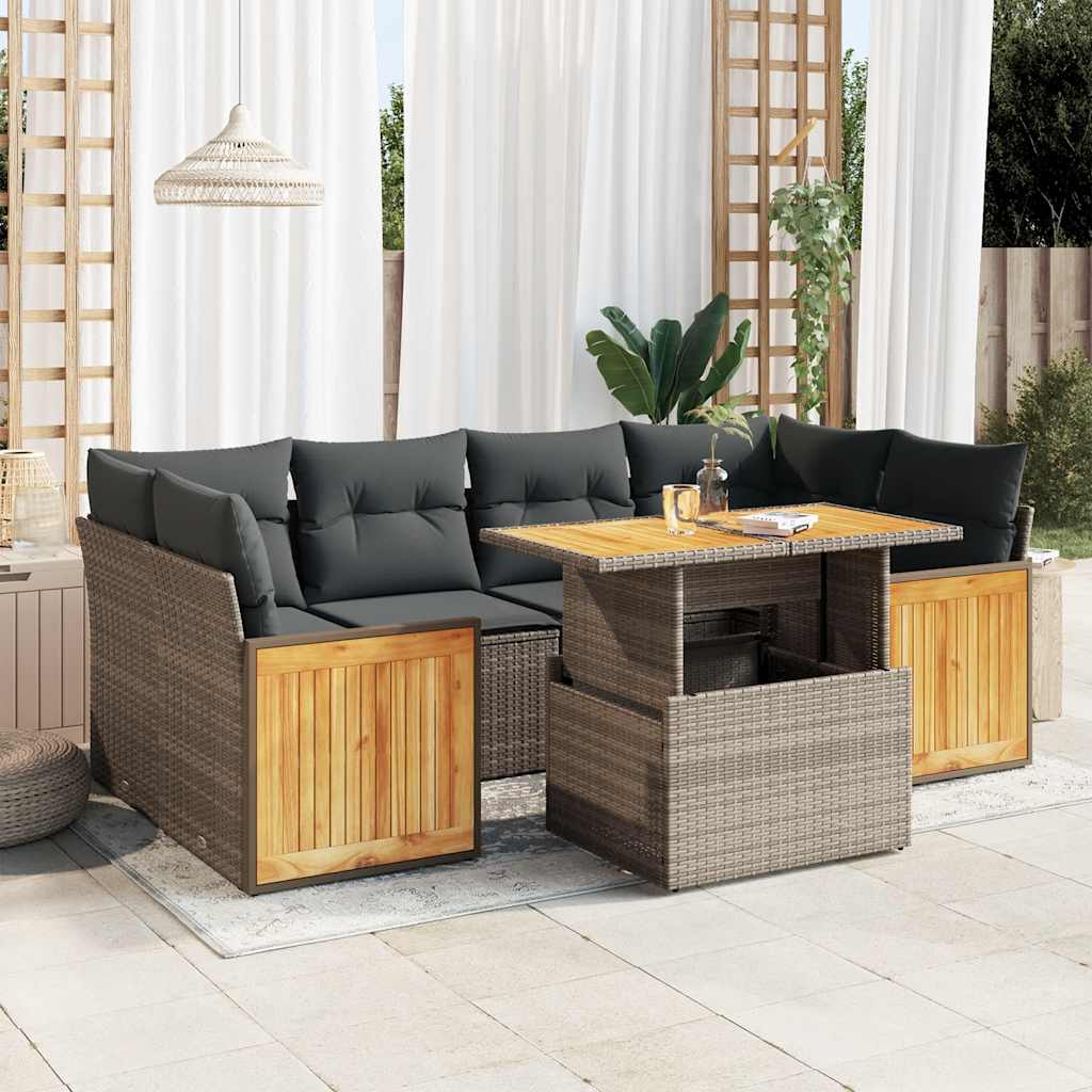 vidaXL Salon de jardin avec coussins 7 pcs gris résine tressée acacia