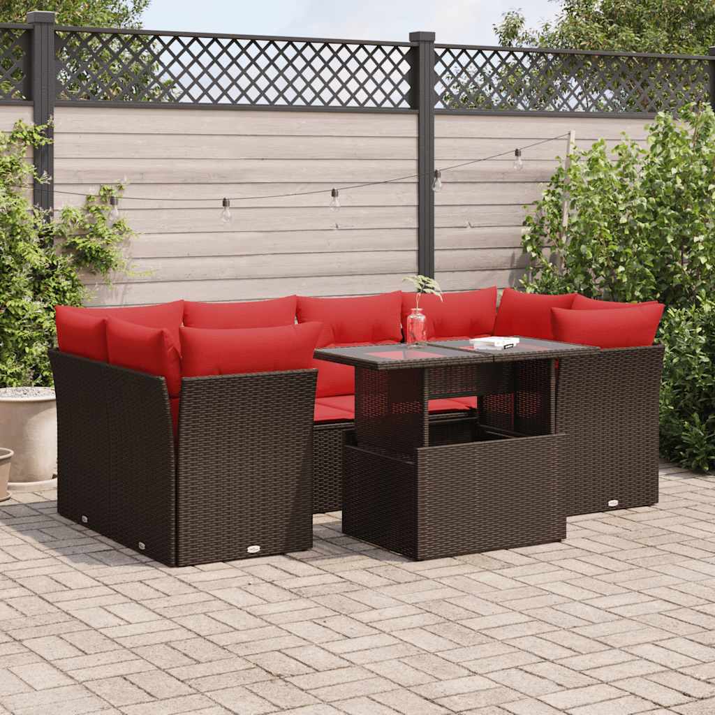 vidaXL Salon de jardin avec coussins 7pcs marron résine tressée acacia