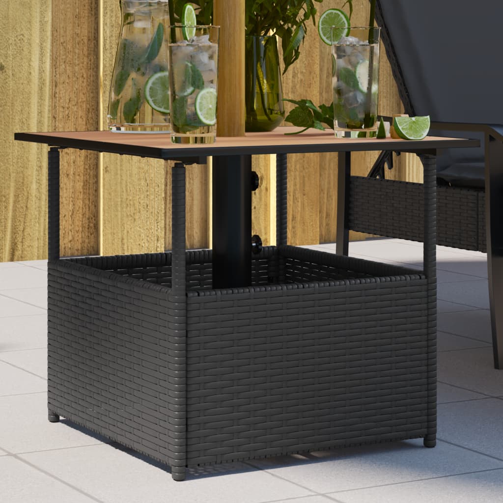 vidaXL Table de jardin avec trou de parasol noir résine tressée