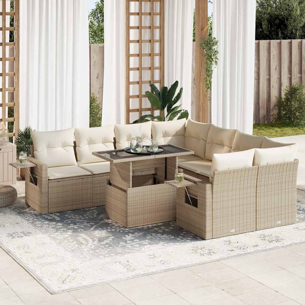 vidaXL Salon de jardin avec coussins 9 pcs beige résine tressée