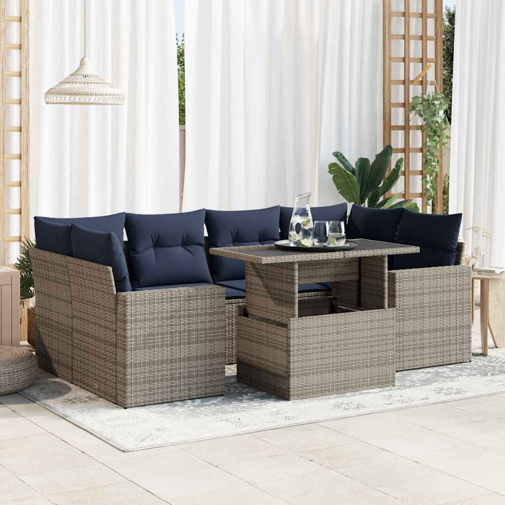 vidaXL Salon de jardin avec coussins 7 pcs gris résine tressée acacia