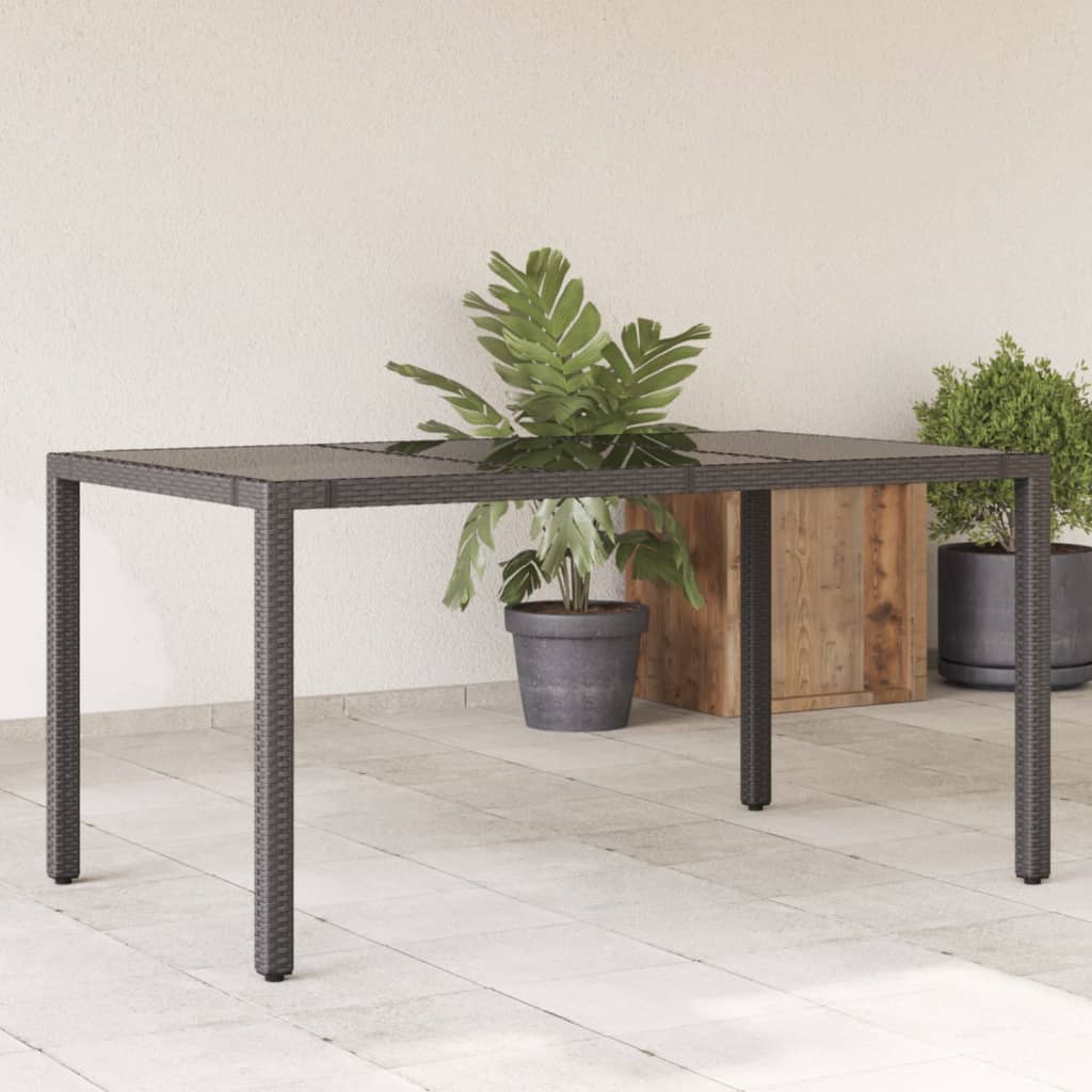 vidaXL Table de jardin dessus en verre Noir 150x90x75cm Résine tressée