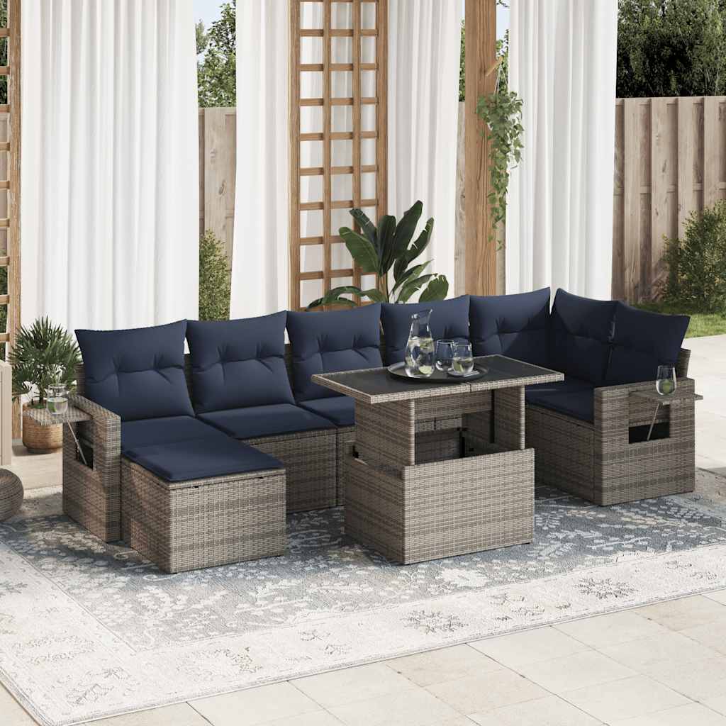 vidaXL Salon de jardin avec coussins 8 pcs gris résine tressée acacia