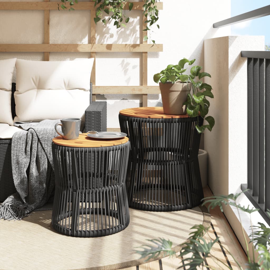 vidaXL Tables d'appoint de jardin 2 pcs dessus en bois noir poly rotin - Image 3