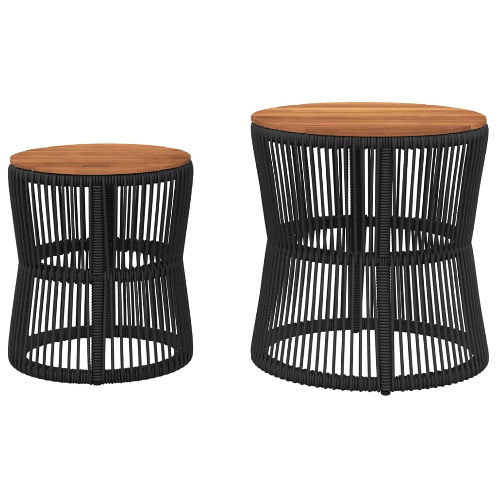 vidaXL Tables d'appoint de jardin 2 pcs dessus en bois noir poly rotin - Image 4