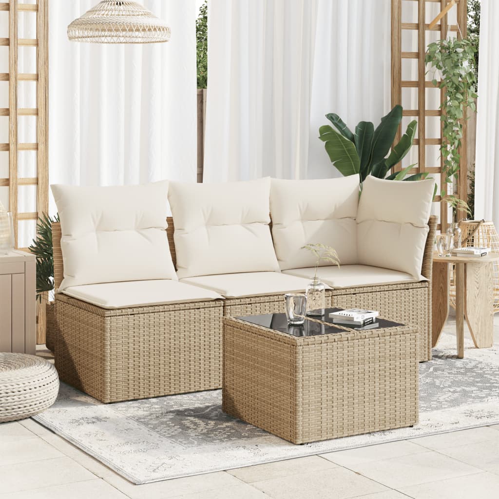 vidaXL Table de jardin dessus en verre beige 55x55x37cm résine tressée - Image 3