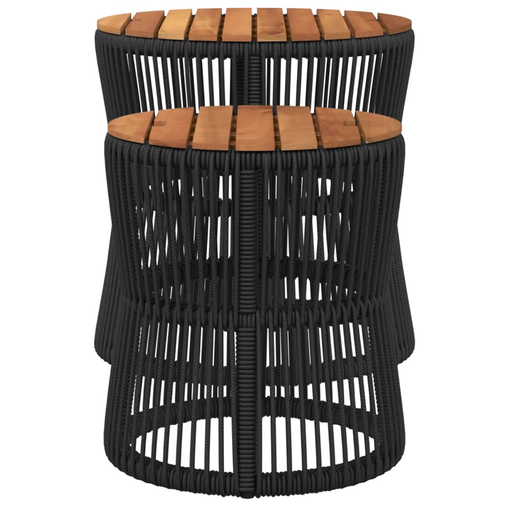 vidaXL Tables d'appoint de jardin 2 pcs dessus en bois noir poly rotin - Image 5