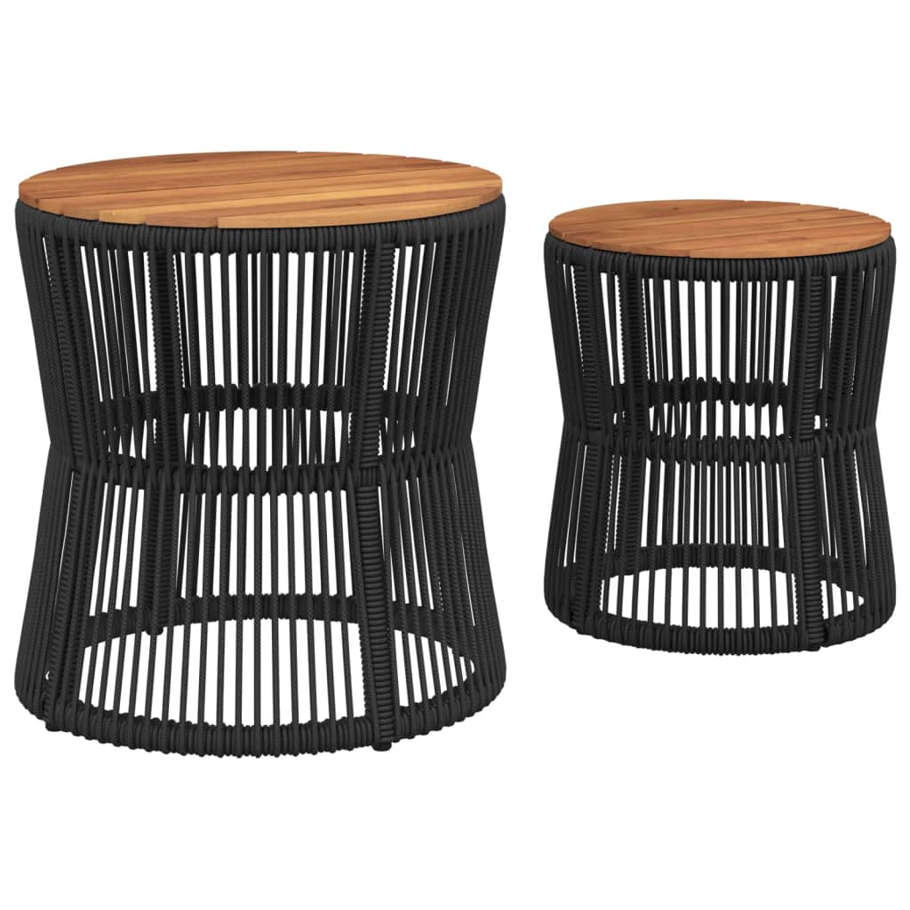 vidaXL Tables d'appoint de jardin 2 pcs dessus en bois noir poly rotin - Image 6