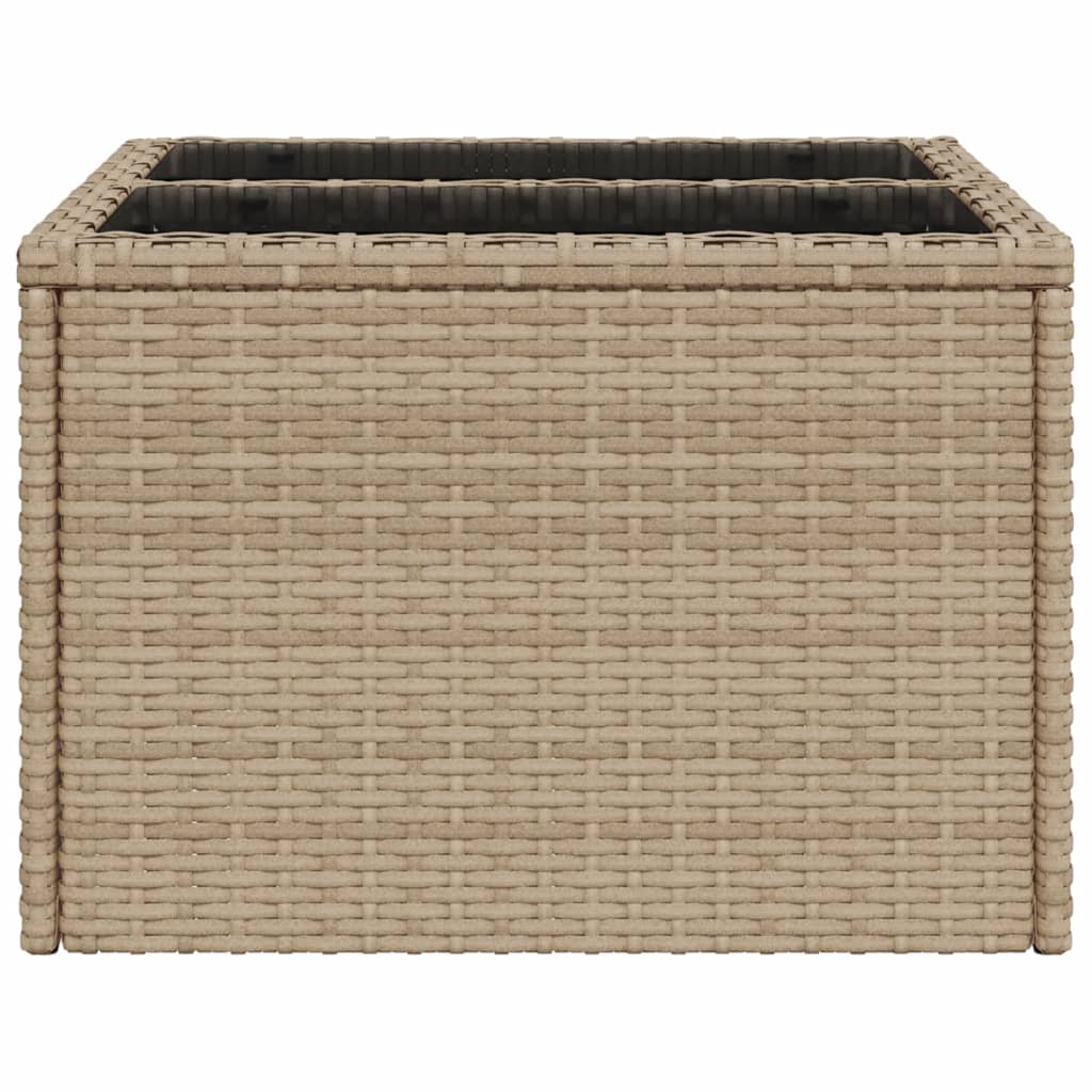 vidaXL Table de jardin dessus en verre beige 55x55x37cm résine tressée - Image 5