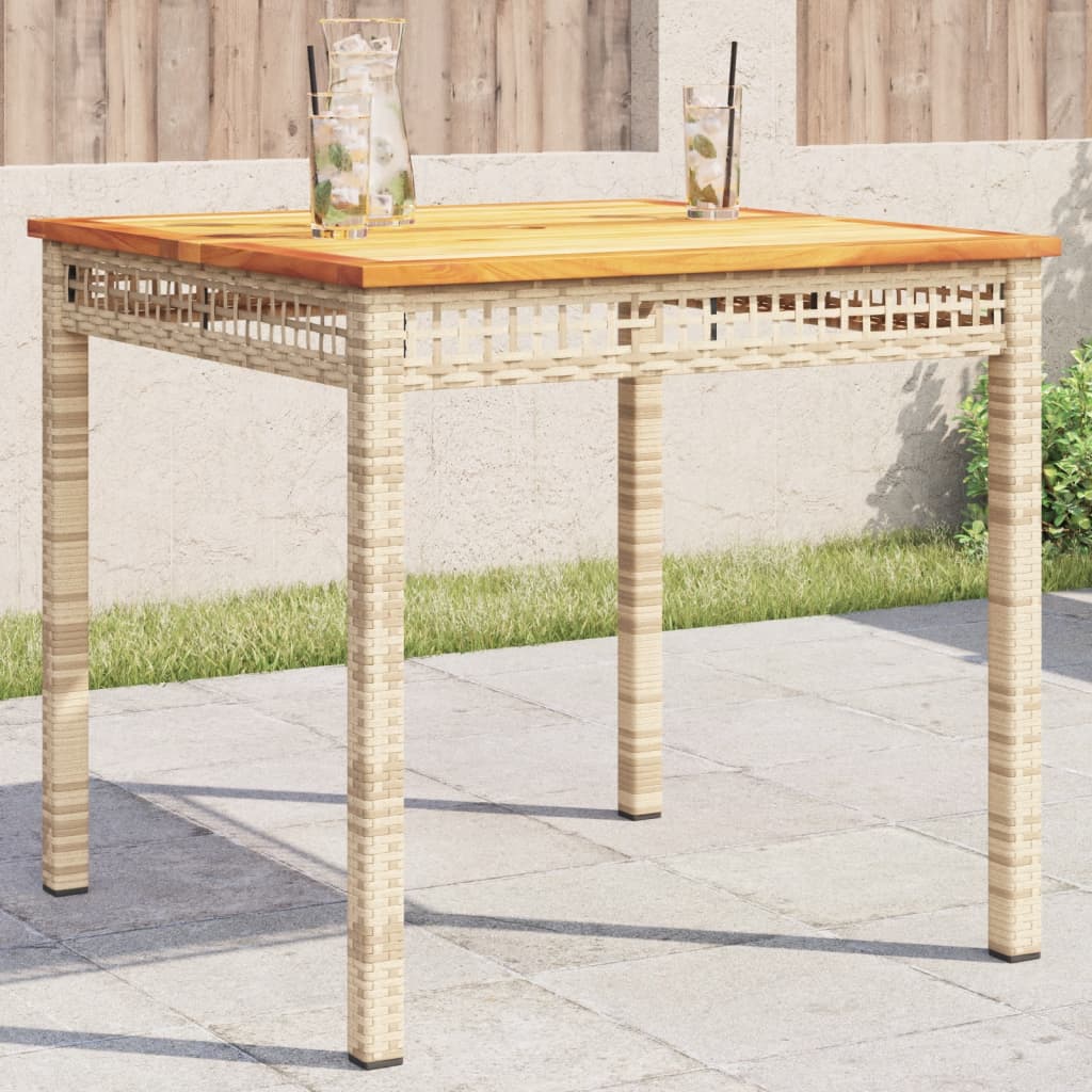 vidaXL Table de jardin beige 80x80x75 cm résine tressée et bois acacia