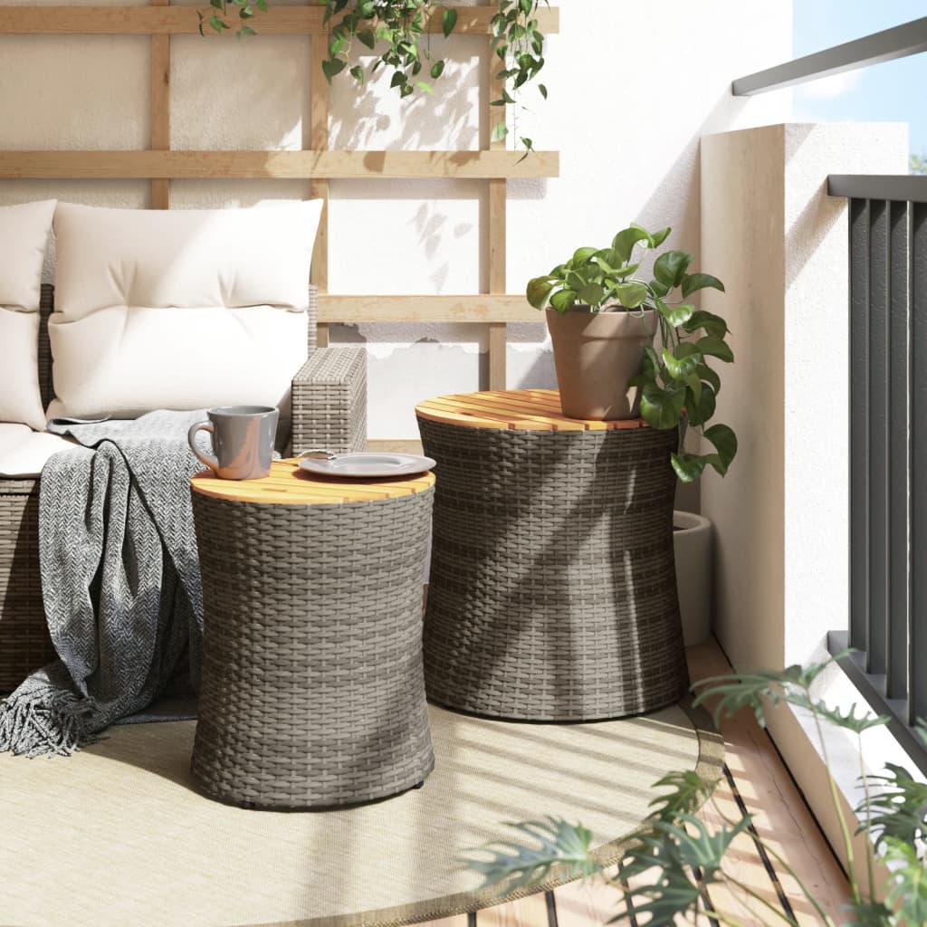 vidaXL Tables d'appoint de jardin 2 pcs dessus en bois gris poly rotin - Image 3