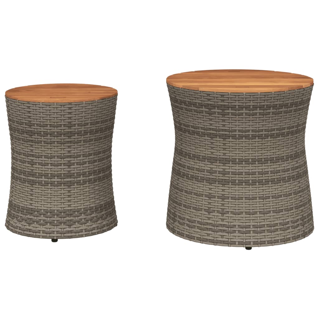 vidaXL Tables d'appoint de jardin 2 pcs dessus en bois gris poly rotin - Image 4