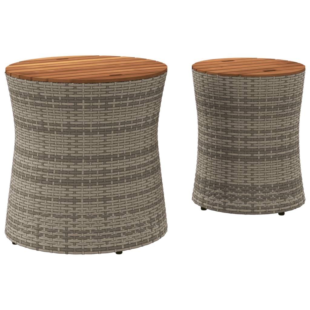 vidaXL Tables d'appoint de jardin 2 pcs dessus en bois gris poly rotin - Image 6
