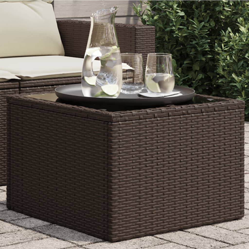 vidaXL Table de jardin dessus en verre brun 55x55x37 cm résine tressée