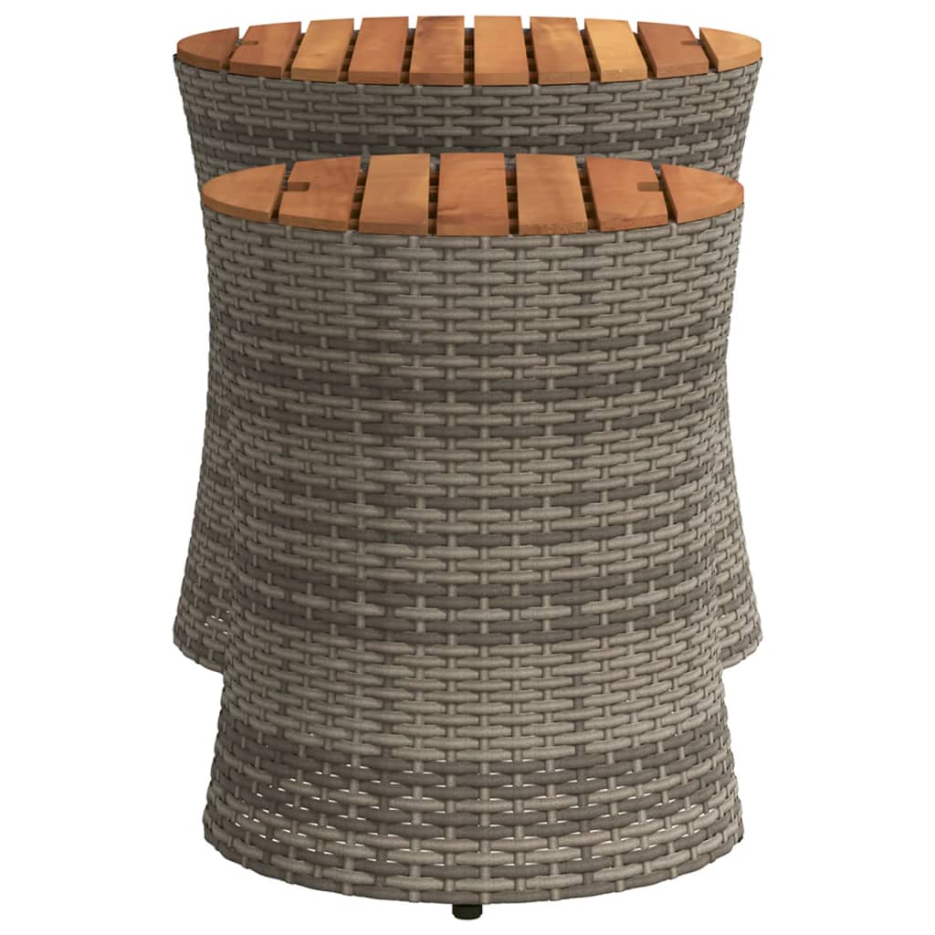 vidaXL Tables d'appoint de jardin 2 pcs dessus en bois gris poly rotin - Image 5