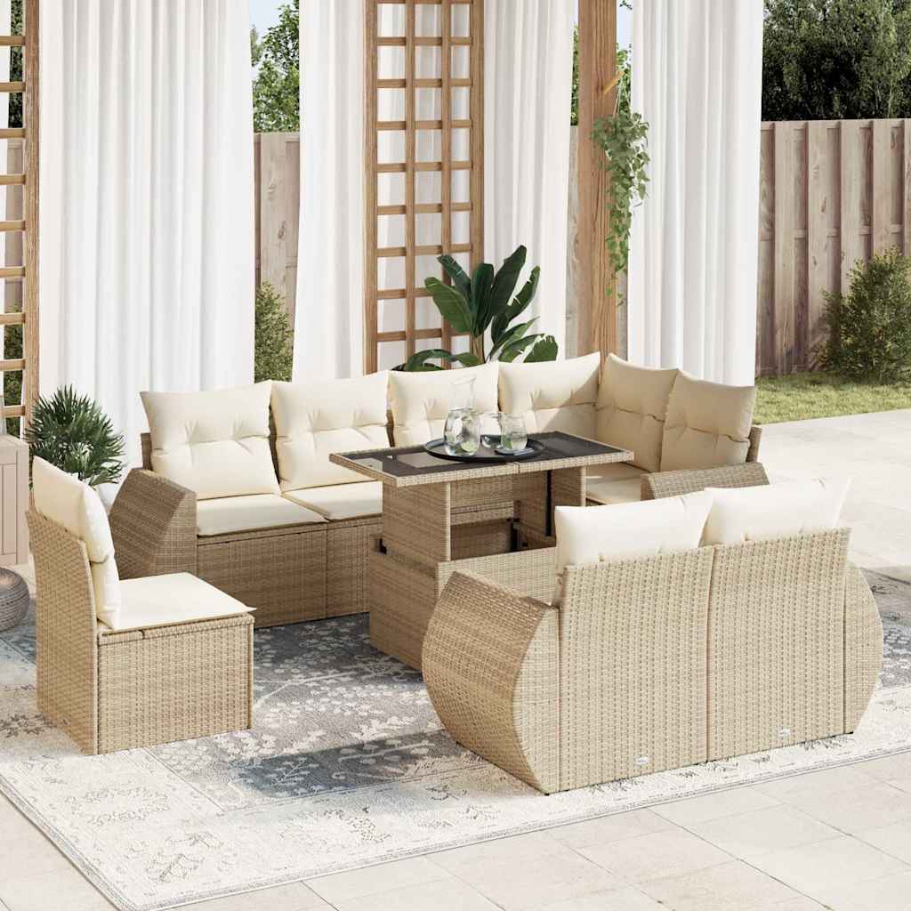vidaXL Salon de jardin avec coussins 9 pcs beige résine tressée