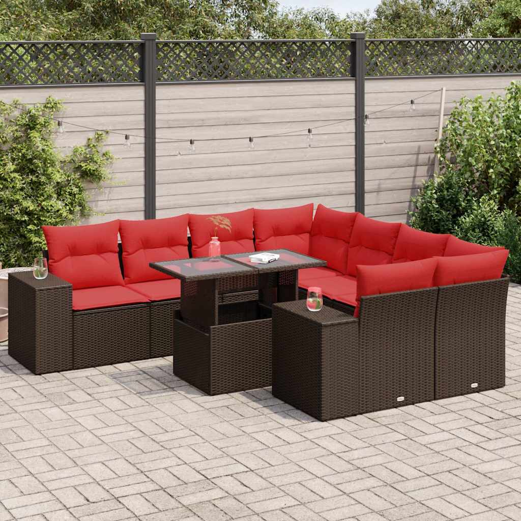vidaXL Salon de jardin avec coussins 9pcs marron résine tressée acacia