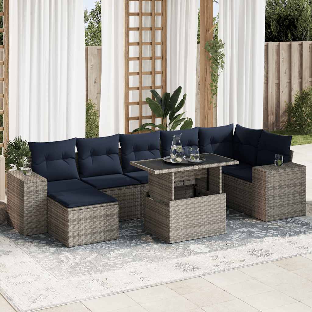 vidaXL Salon de jardin avec coussins 8 pcs gris résine tressée acacia
