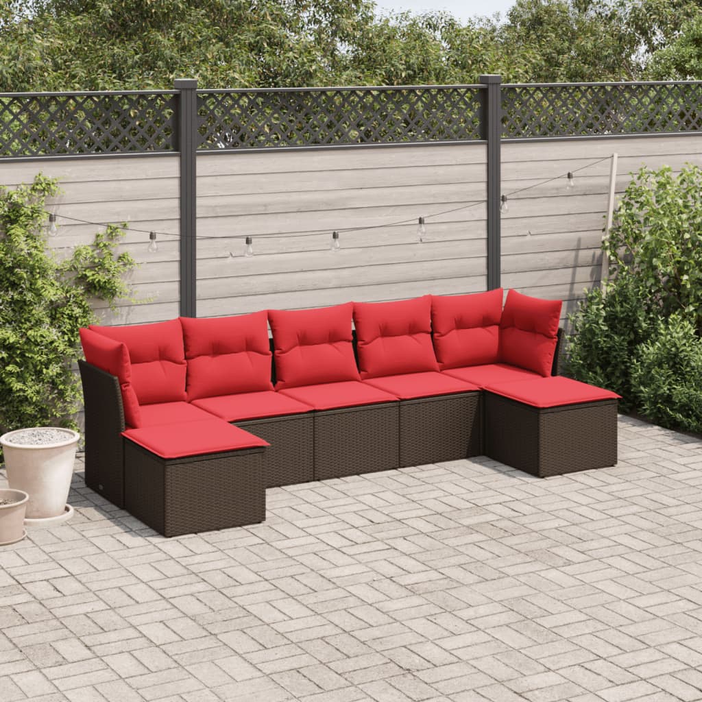 vidaXL Salon de jardin avec coussins 7 pcs marron résine tressée