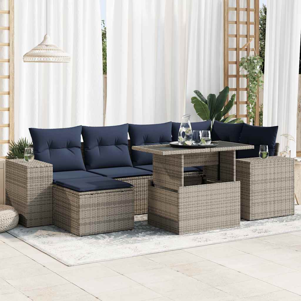 vidaXL Salon de jardin avec coussins 9 pcs gris résine tressée acacia