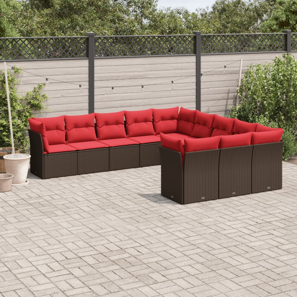 vidaXL Salon de jardin et coussins 11 pcs marron résine tressée