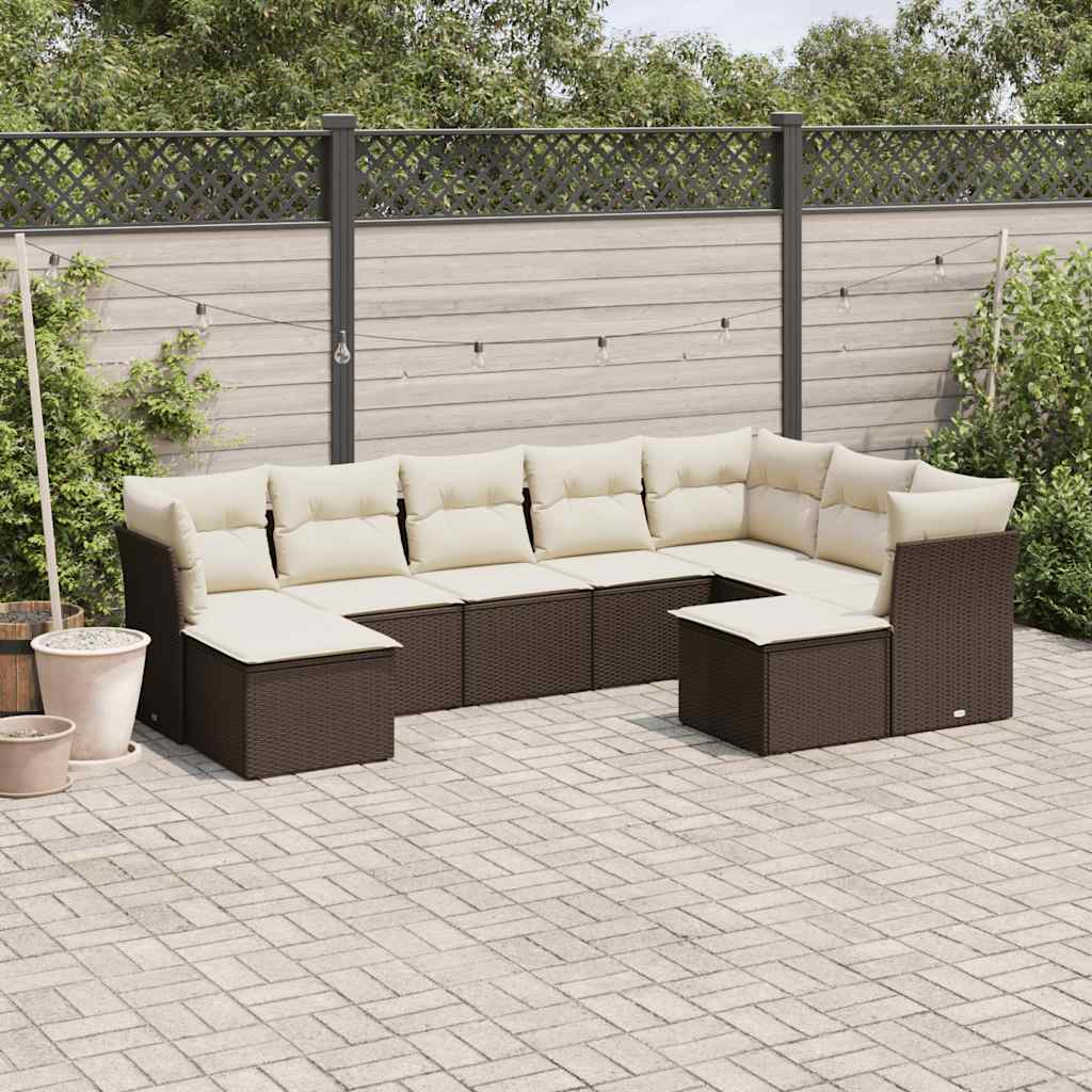 vidaXL Salon de jardin avec coussins 9 pcs marron résine tressée