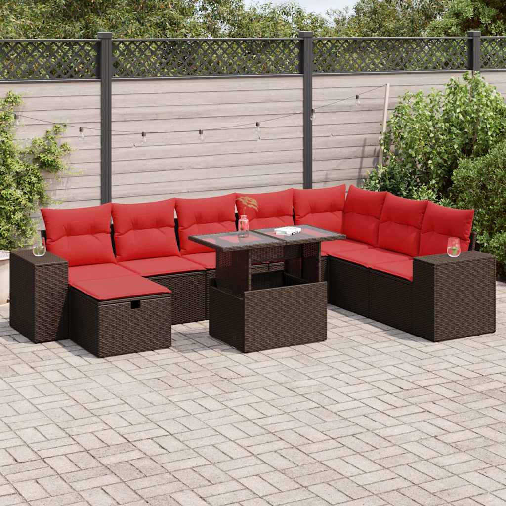vidaXL Salon de jardin avec coussins 9 pcs noir résine tressée acacia