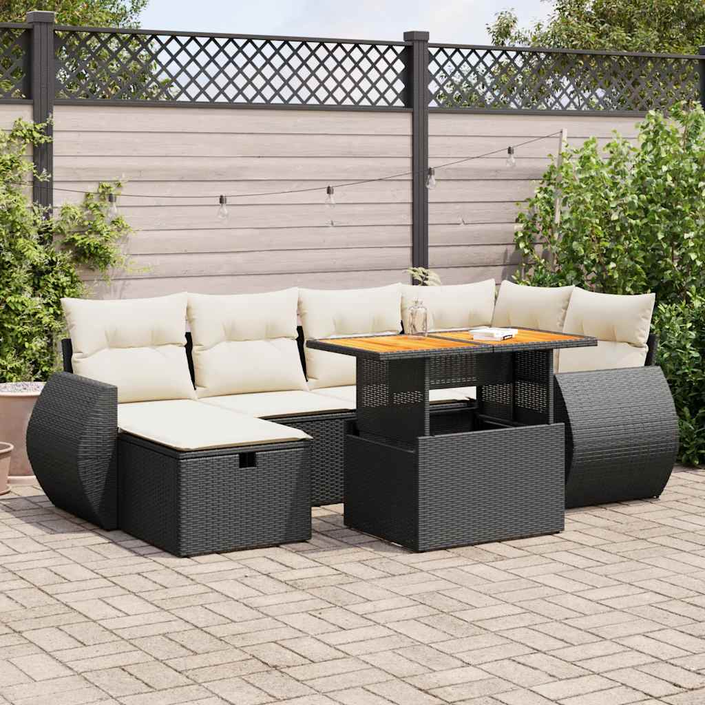 vidaXL Salon de jardin avec coussins 8 pcs noir résine tressée acacia