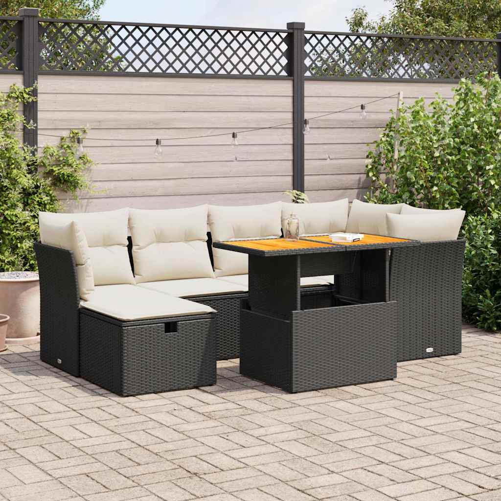 vidaXL Salon de jardin avec coussins 7 pcs noir résine tressée acacia