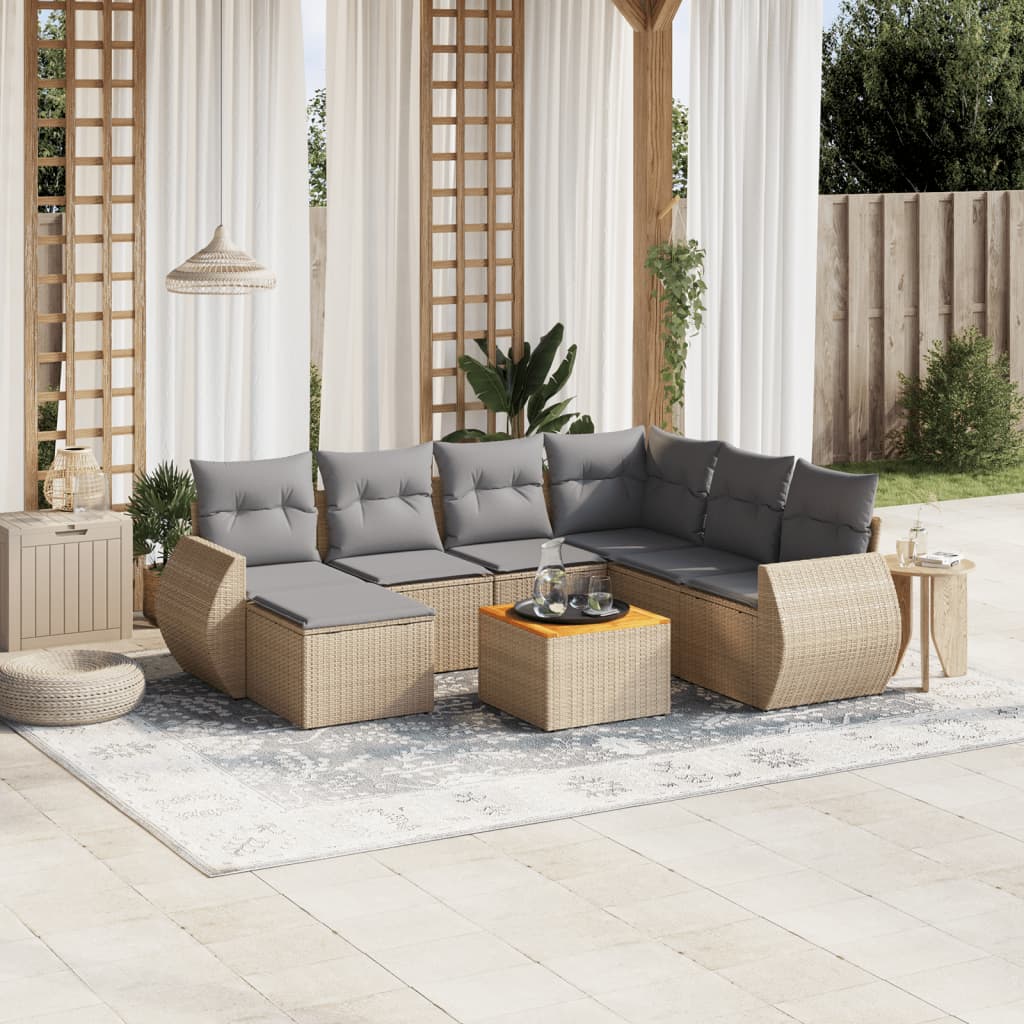 vidaXL Salon de jardin avec coussins 8 pcs beige résine tressée