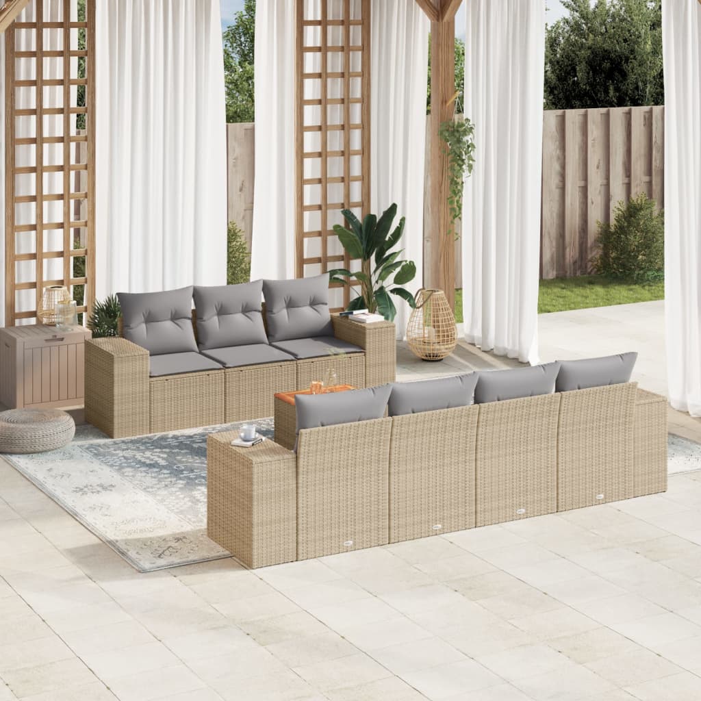 vidaXL Salon de jardin avec coussins 8 pcs beige résine tressée